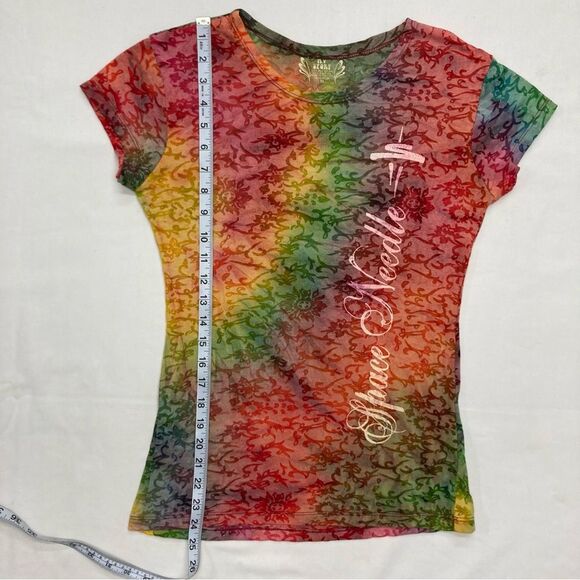 Space Needle T Shirt SZ M Rainbow Burnout Fabric Floral Print My Sport Souvenir - Picture 9 of 12